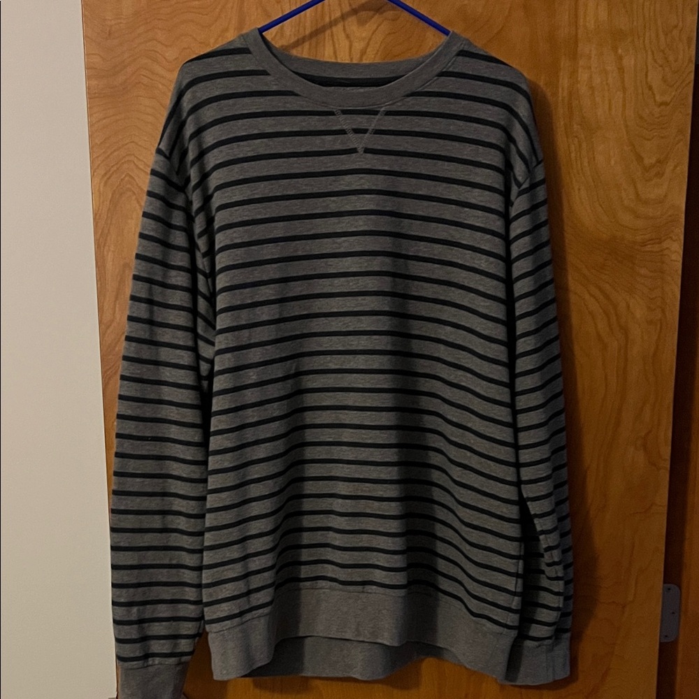 Last chance! Old Navy Men's Black and Gray Striped Crewneck Sweater